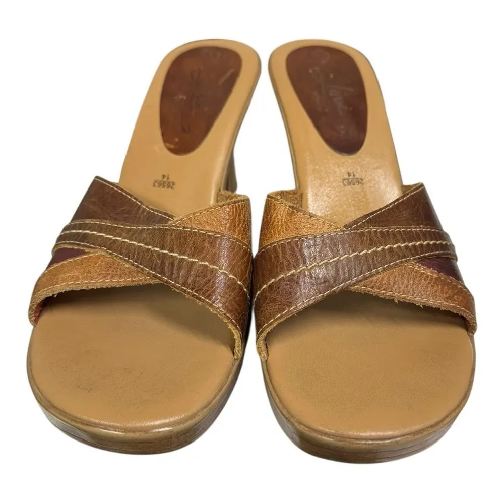 Fioni Leather Women's Brown Slide Heel Platform Sandals 7.5